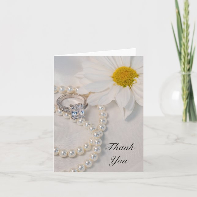 Elegant White Daisy Wedding Thank You Note Card (Front)