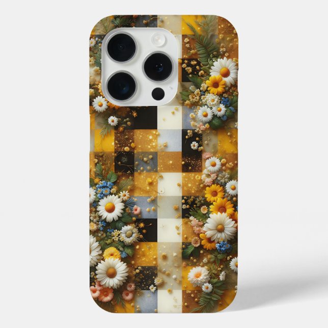 Elegant White Daisy & Yellow Gingham Phone Case  (Back)