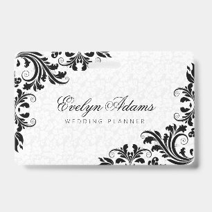 Elegant White Damask & Black Lace ID Badge