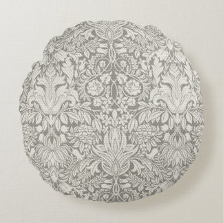 Elegant White Damask Floral Home Decor Round Cushion