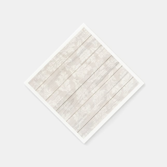 Elegant White Damask Leaf Botanical Rustic Wood Napkin (Corner)