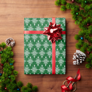 Elegant White Damask Pattern On Coloured Wrapping Paper