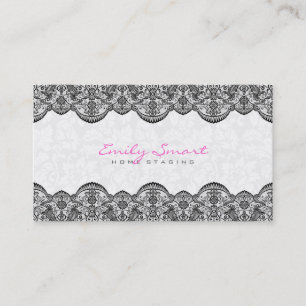 Elegant White Damasks Black Lace Business Card