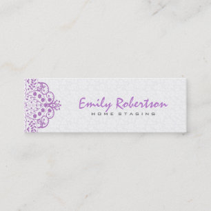 Elegant White Damasks Purple Vintage Lace Mini Business Card
