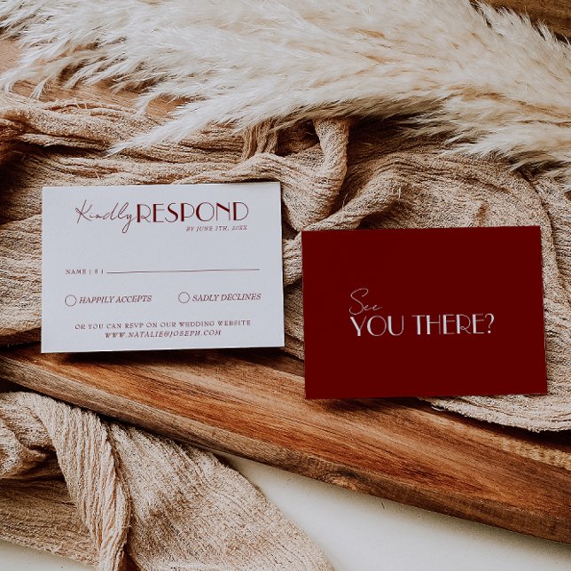 Elegant White Deep Red Burgundy Minimalist Wedding RSVP Card (Creator Uploaded)