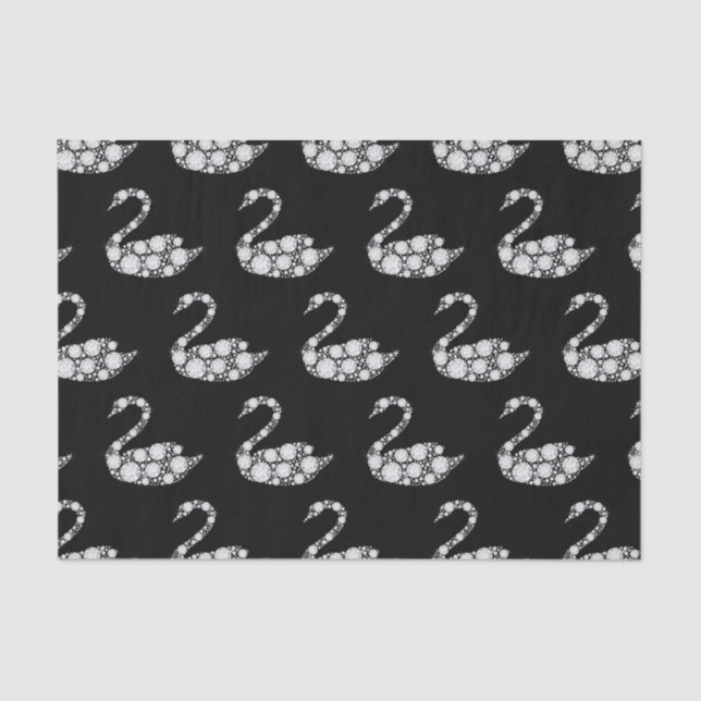 Elegant White Diamond Swan on Black Background Tissue Paper (Front)