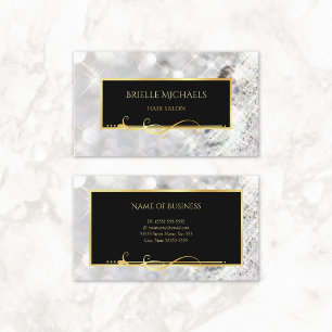 Elegant White Diamonds Gold Filigree Hair Salon Business Card
