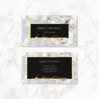Elegant White Diamonds Gold Filigree Hair Salon Business Card