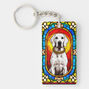 Elegant White Dog Art Key Ring
