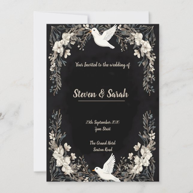 Elegant White Dove & Floral Frame  Holiday Card (Front)