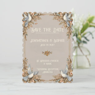 Elegant White Dove & Floral Frame Wedding Invites