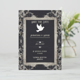 Elegant White Dove & Floral Frame Wedding Invites