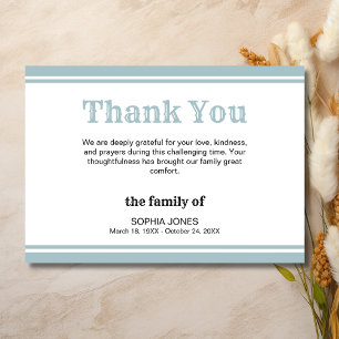 Elegant White & Dusty Blue Lines Memorial Thank You Card