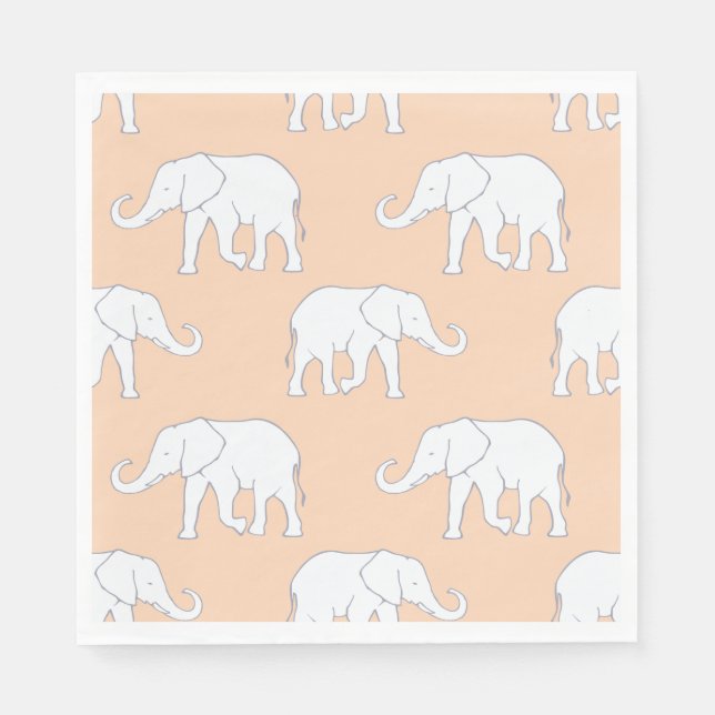 Elegant White Elephant Pattern on Soft Pastel Napkin (Front)