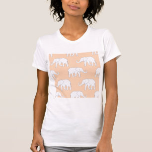Elegant White Elephant Pattern on Soft Pastel T-Shirt