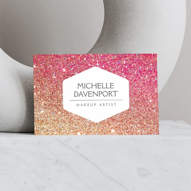 ELEGANT WHITE EMBLEM BRONZE/PINK OMBRE GLITTER BUSINESS CARD (Creator Uploaded)