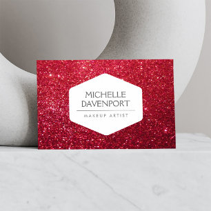 ELEGANT WHITE EMBLEM ON DEEP RED GLITTER BUSINESS CARD