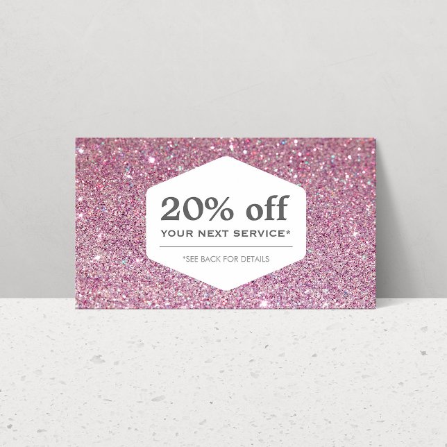 ELEGANT WHITE EMBLEM ON PINK GLITTER Coupon Card (Creator Uploaded)