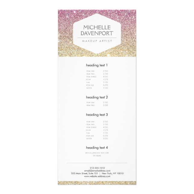 ELEGANT WHITE EMBLEM ON PINK OMBRE GLITTER RACK CARD (Front)