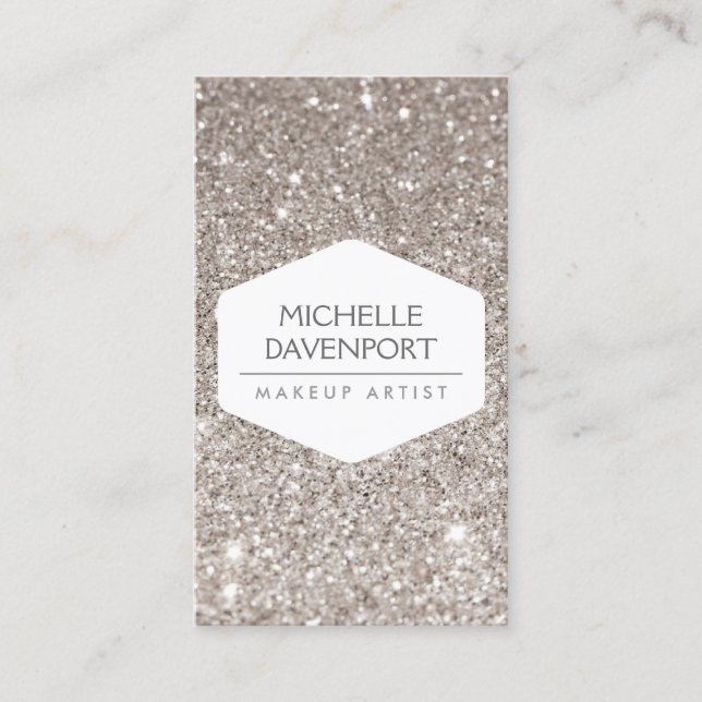 ELEGANT WHITE EMBLEM ON SILVER GLITTER II BUSINESS CARD (Front)