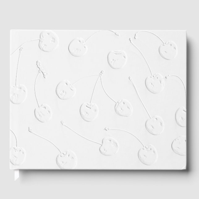 Elegant White Embossed Cherry Guest Book (Front)