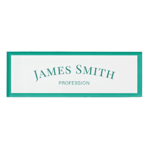 Elegant White & Emerald Green: Trendy Professional Name Tag