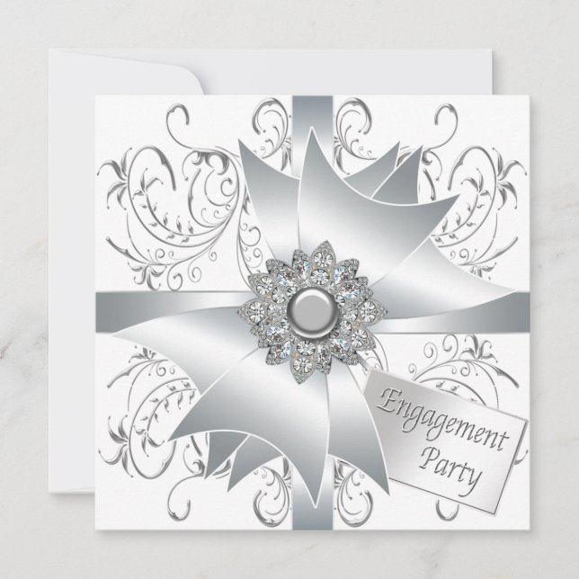 Elegant White Engagement Party Invitation (Front)