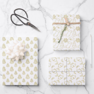 Elegant White Faux Fold Foil Christmas Wrapping Paper Sheet