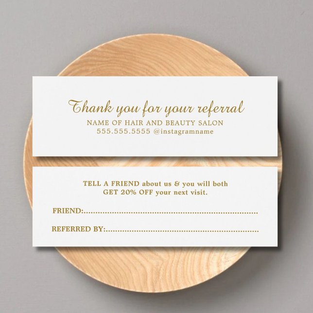 Elegant White Faux Gold Beauty Salon Referral Card (Creator Uploaded)
