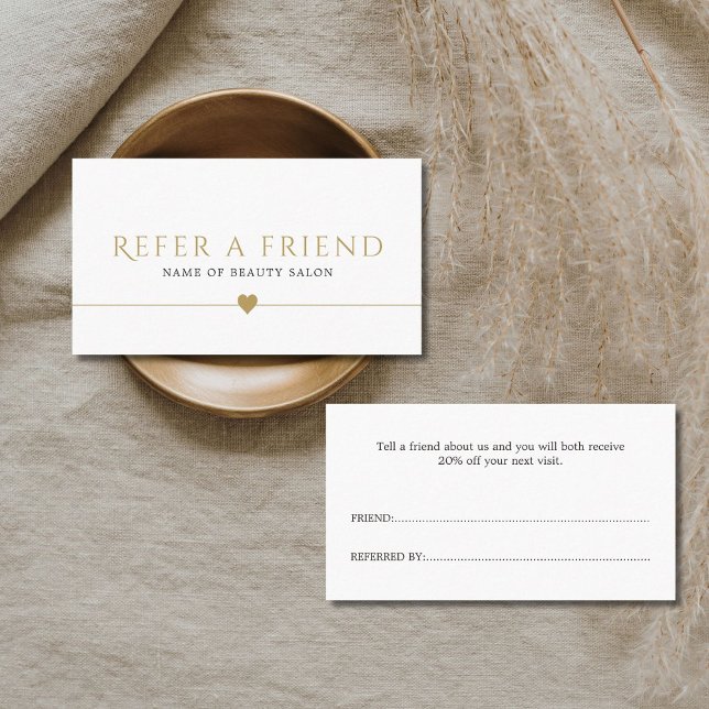 Elegant White Faux Gold Beauty Salon Referral Card (Creator Uploaded)