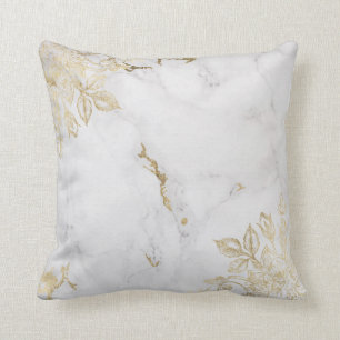 Elegant white faux gold chic marble luxury floral cushion