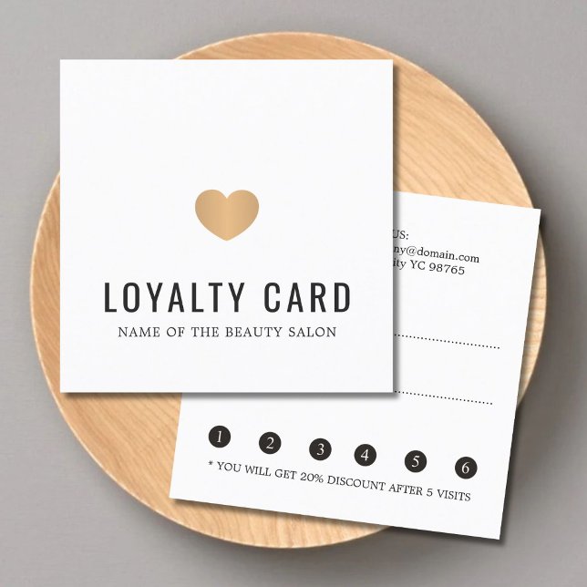 Elegant White Faux Gold Heart Beauty Salon Loyalty Card (Creator Uploaded)