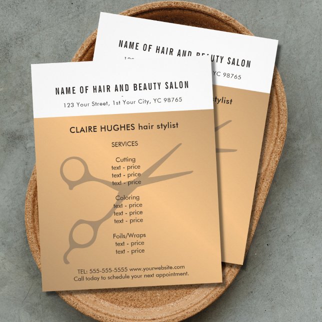 Elegant White Faux Gold Scissors Beauty Salon Flyer (Creator Uploaded)