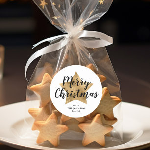 Elegant White Faux Gold Star Merry Christmas  Classic Round Sticker