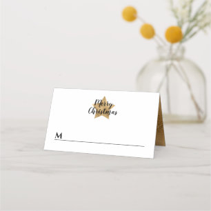 Elegant White Faux Gold Star Merry Christmas Place Card