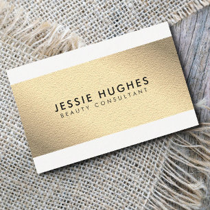 Elegant White Faux Gold Stripes Beauty Consultant Business Card