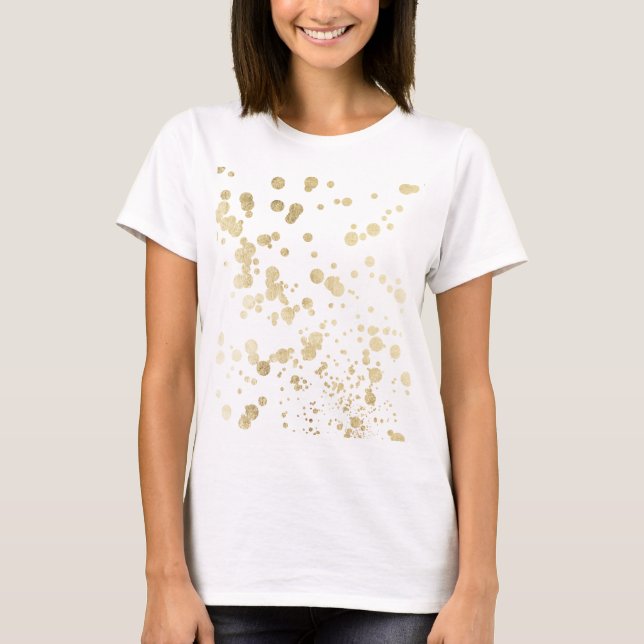Elegant white faux gold stylish chic confetti dots T-Shirt (Front)