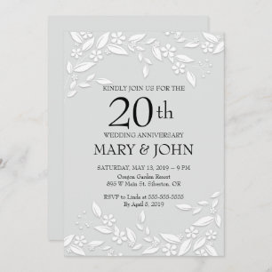 Elegant White Floral 20th Anniversary Invite