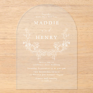Elegant White Floral Acrylic Wedding Invitation