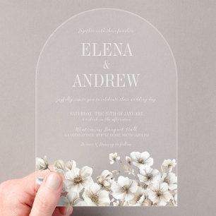 Elegant White Floral Arch Wedding Acrylic Invitations
