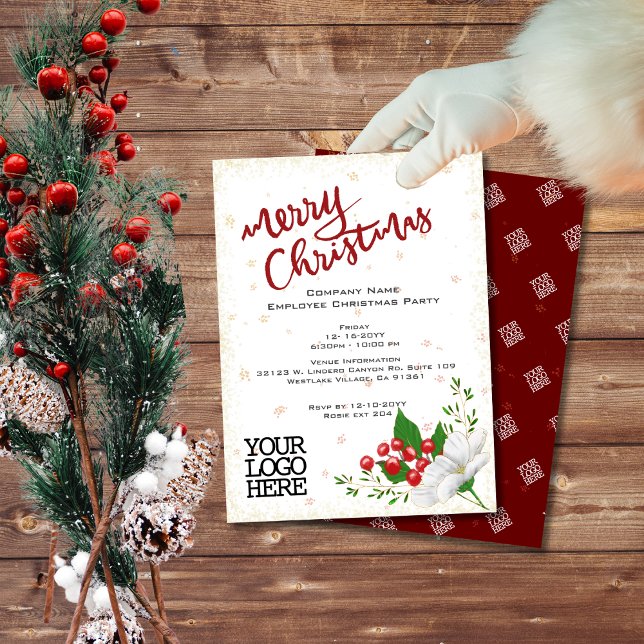 Elegant White Floral Berries Snow Christmas Party  Invitation (Creator Uploaded)