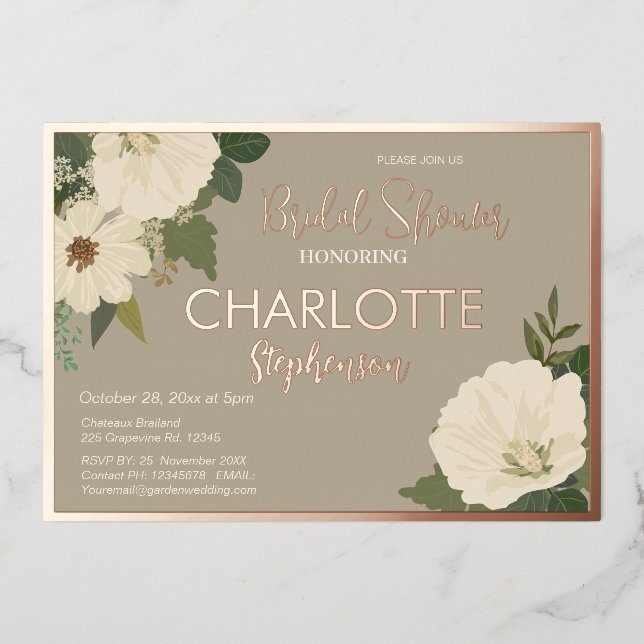 Elegant White Floral Blooms Bridal Shower  (Front)