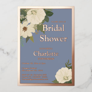 Elegant White Floral Blooms Bridal Shower Blue and