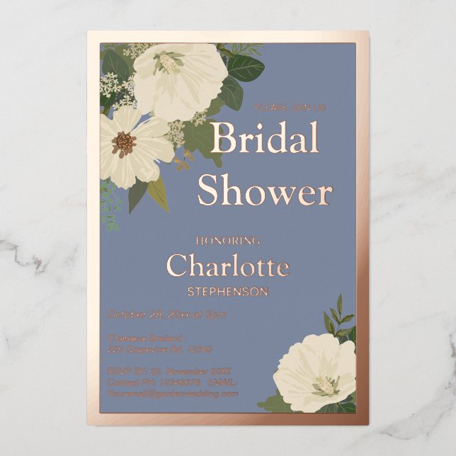 Elegant White Floral Blooms Bridal Shower Blue and (Front)