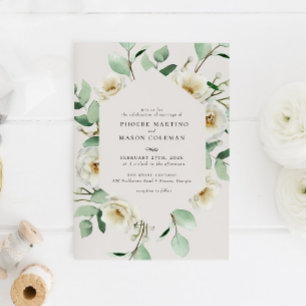 Elegant White Floral Blooms Greenery Wedding Invitation