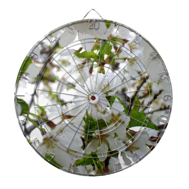 Elegant white floral blossom photo dartboard (Front)