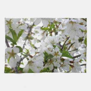 Elegant white floral blossom photo tea towel