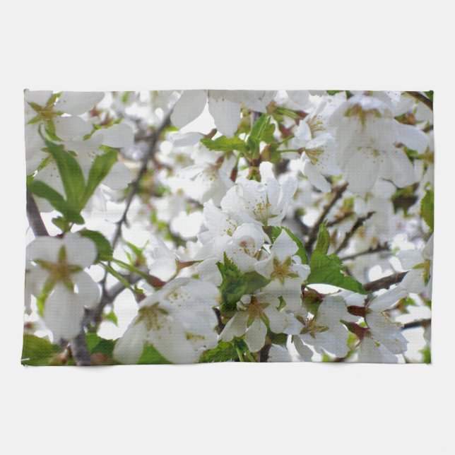 Elegant white floral blossom photo tea towel (Horizontal)