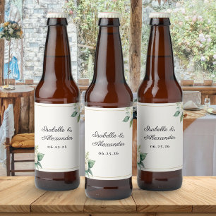 Elegant White Floral Botanical Wedding Favor Beer Bottle Label