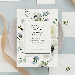Elegant White Floral Bouquet Bridal Shower Invitation